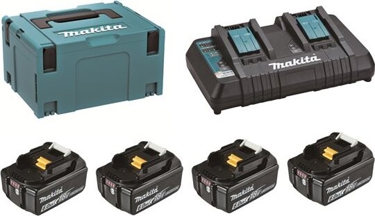 MAKITA – Súprava Li-ion LXT 18 V 4 × akumulátor 6,0 Ah BL1860B + nabíjačka dvojnásobná DC18RD + Makpac