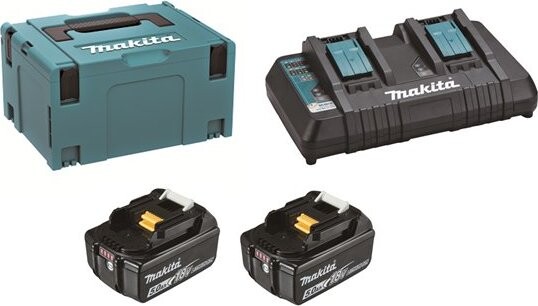 MAKITA – Súprava Li-ion LXT 18 V 2× akumulátor 5,0 Ah BL1850B + nabíjačka dvojnásobná DC18RD + Makpac