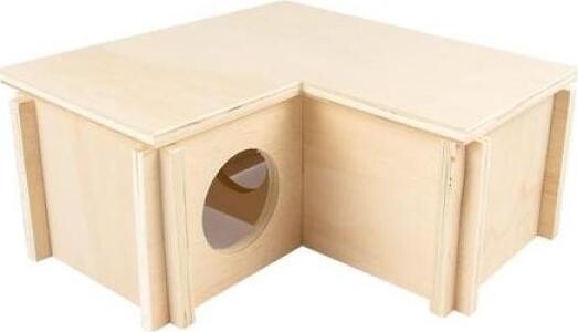 DUVO+ Domček drevený pre drobné hlodavce 24 × 24 × 11 cm bungalov v tvare L