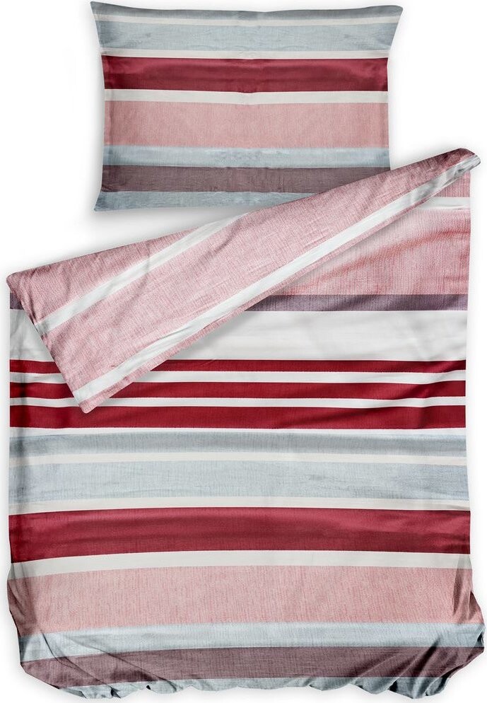 Bierbaum Saténové povlečení Stripe Berries 140 × 200 / 70 × 90 cm