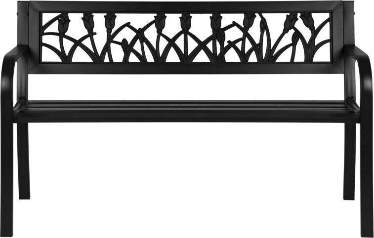 MultiGarden WYI-XG279 Zahradní lavice s dekorativním opěradlem 120 × 50 cm, černá