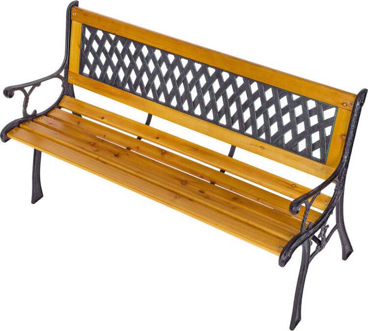 MultiGarden WYI-XG2072 Dřevěná zahradní lavice s litinovými nohami 126 × 51 cm