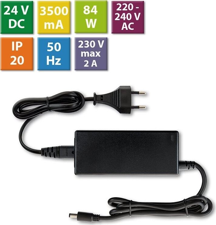 McLED Napájací adaptér 84 W, DC 24 V/3,5 A, IP20, čierny plast, s vidlicou