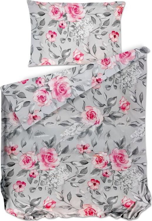 Bierbaum Saténové povlečení Grey Roses 140 × 200 / 70 × 90 cm