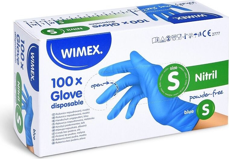 Wimex Rukavice nitrilové modré bezpúdrové `S` - 100 ks