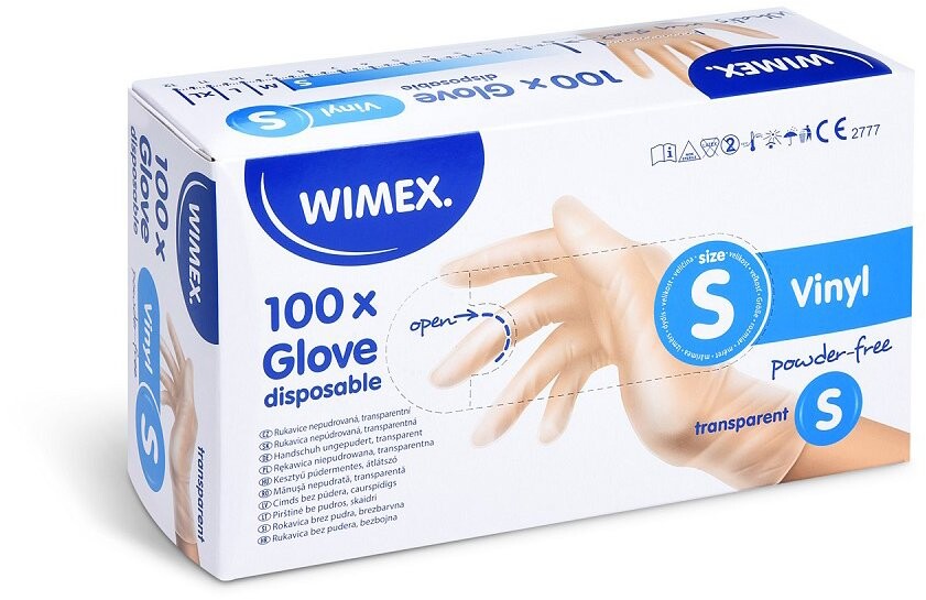 Wimex vinylové rukavice, nepudrované, transparentné `S` – 100 ks
