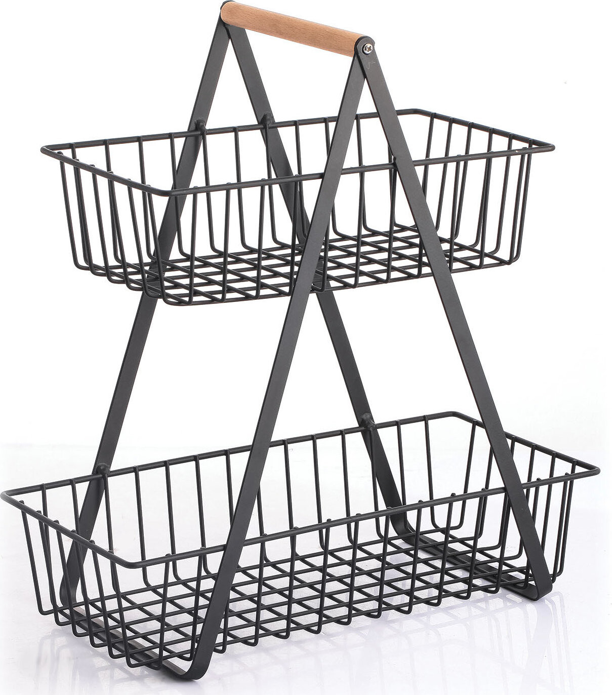 MSV 2 poschodový košík Elie, do kuchyne, čierny, oceľ, drevo