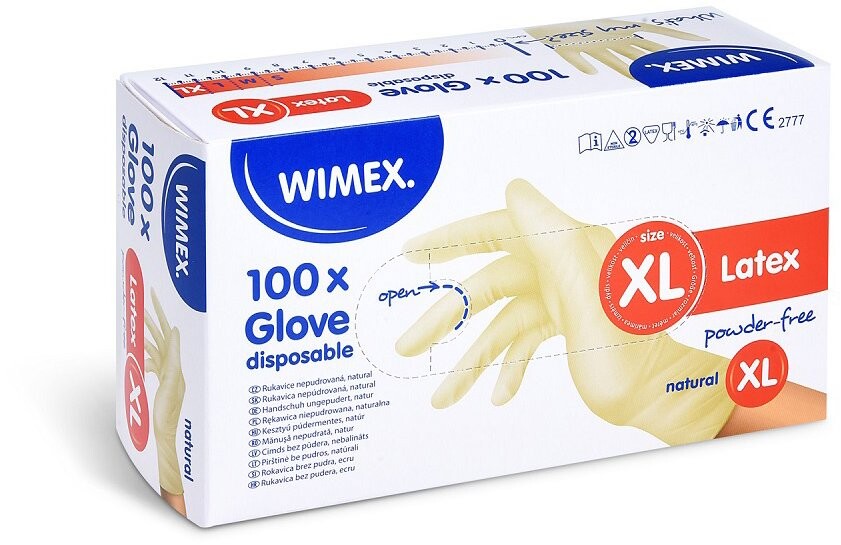 Wimex latexové rukavice, nepudrované, natural, `XL` – 100 ks