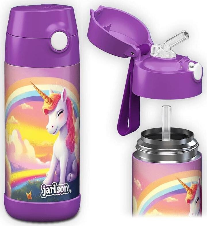 Jarlson Detská nerezová termofľaša so slamkou CHARLI Unicorn II 350 ml