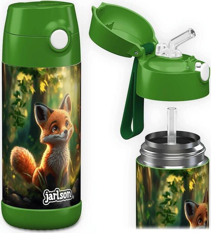 Jarlson Detská nerezová termofľaša so slamkou CHARLI Líška 350 ml