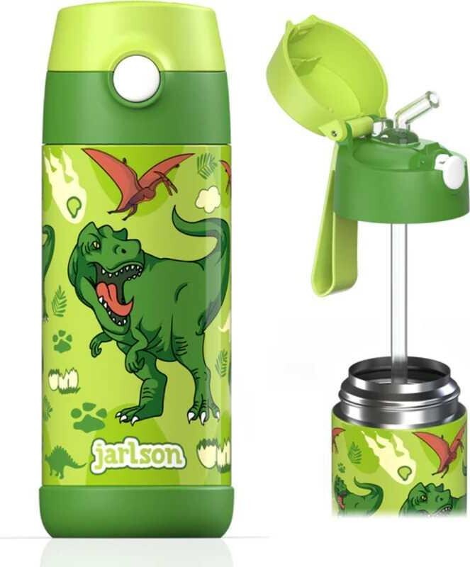 Jarlson Detská nerezová termofľaša so slamkou CHARLI Dinosaurus 350 ml