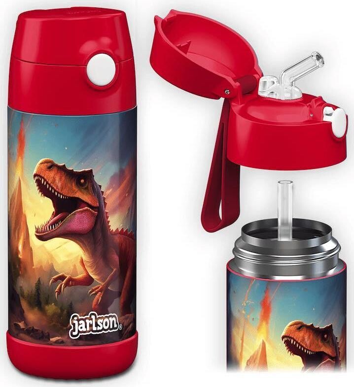 Jarlson Detská nerezová termofľaša so slamkou CHARLI Dinosaurus II 350 ml
