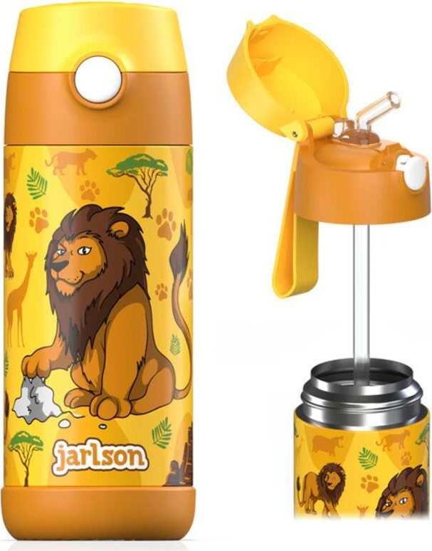 Jarlson Detská nerezová termofľaša so slamkou CHARLI Lev 350 ml
