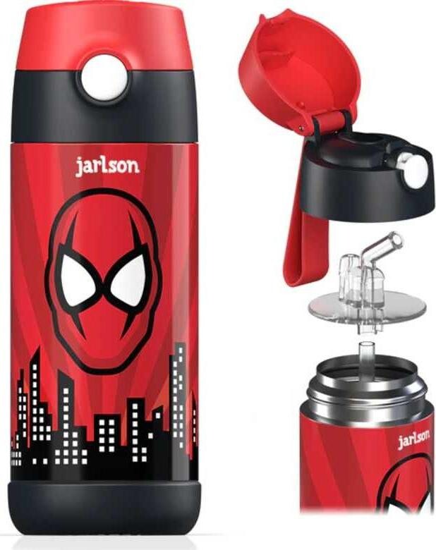 Jarlson Detská nerezová termofľaša so slamkou CHARLI Spiderman 350 ml