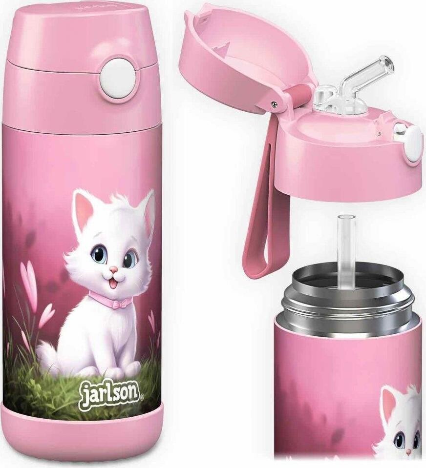 Jarlson Detská nerezová termofľaša so slamkou CHARLI Mačka II 350 ml