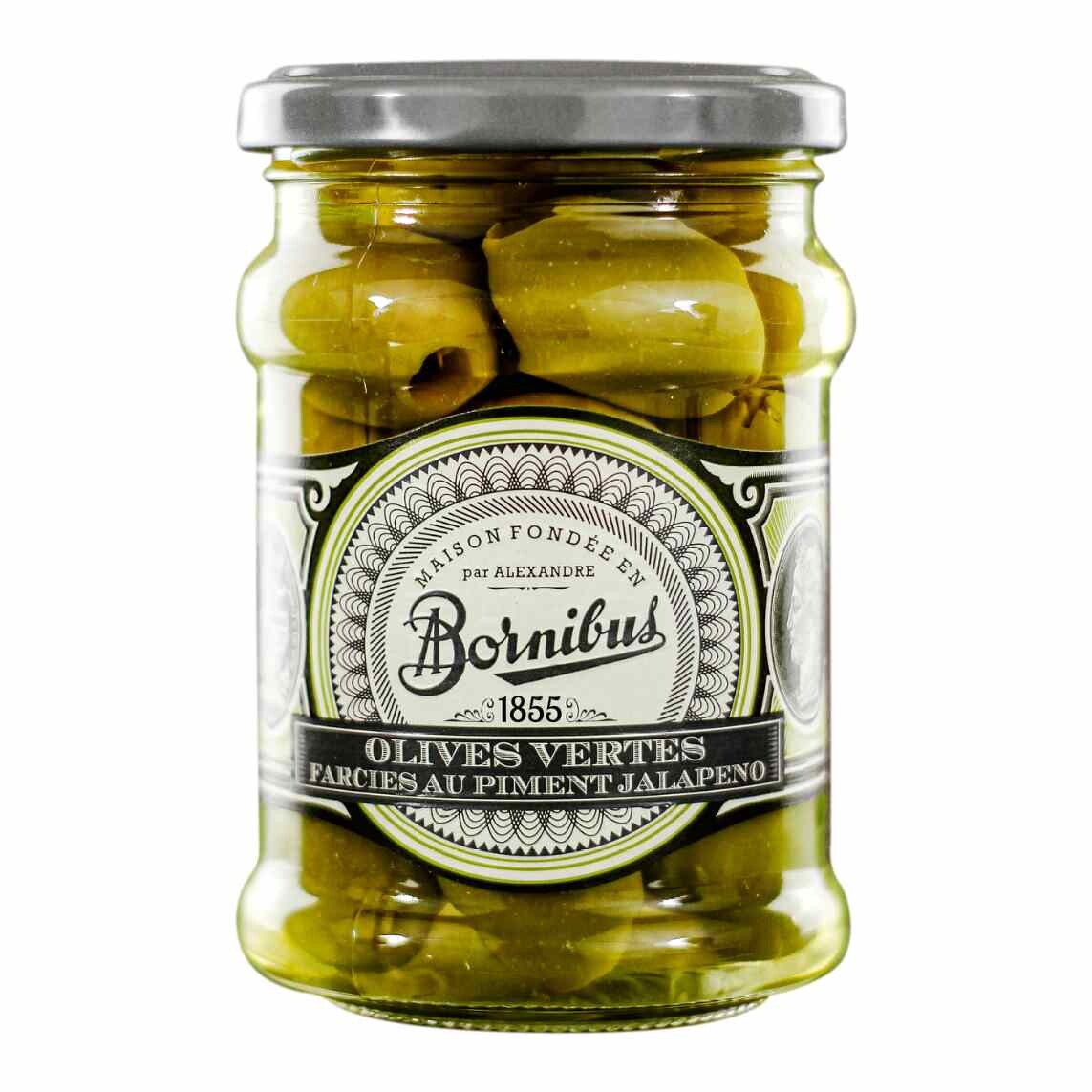 Zelené olivy 270 g, plnené jalapeño, BORNIBUS