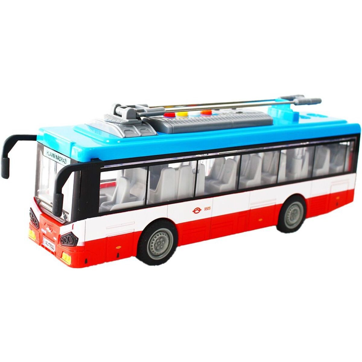 Sparkys Mestský trolejbus na setrvačník s osvetlením a zvukom - červený