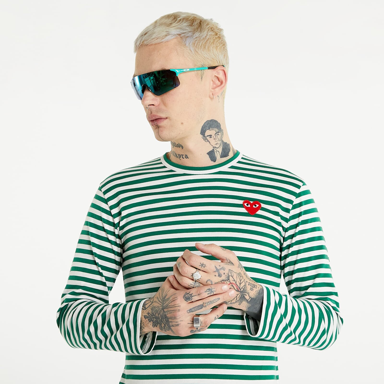 Tričko Comme des Garçons PLAY Long Sleeve Tee UNISEX Green/ White S