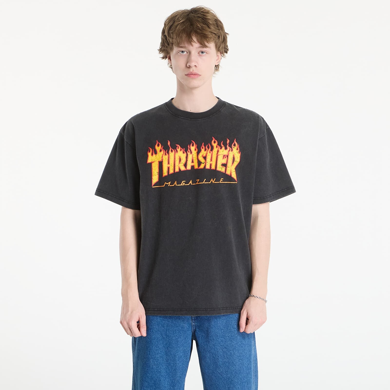 Tričko Thrasher Flame Vintage T-Shirt Black XL