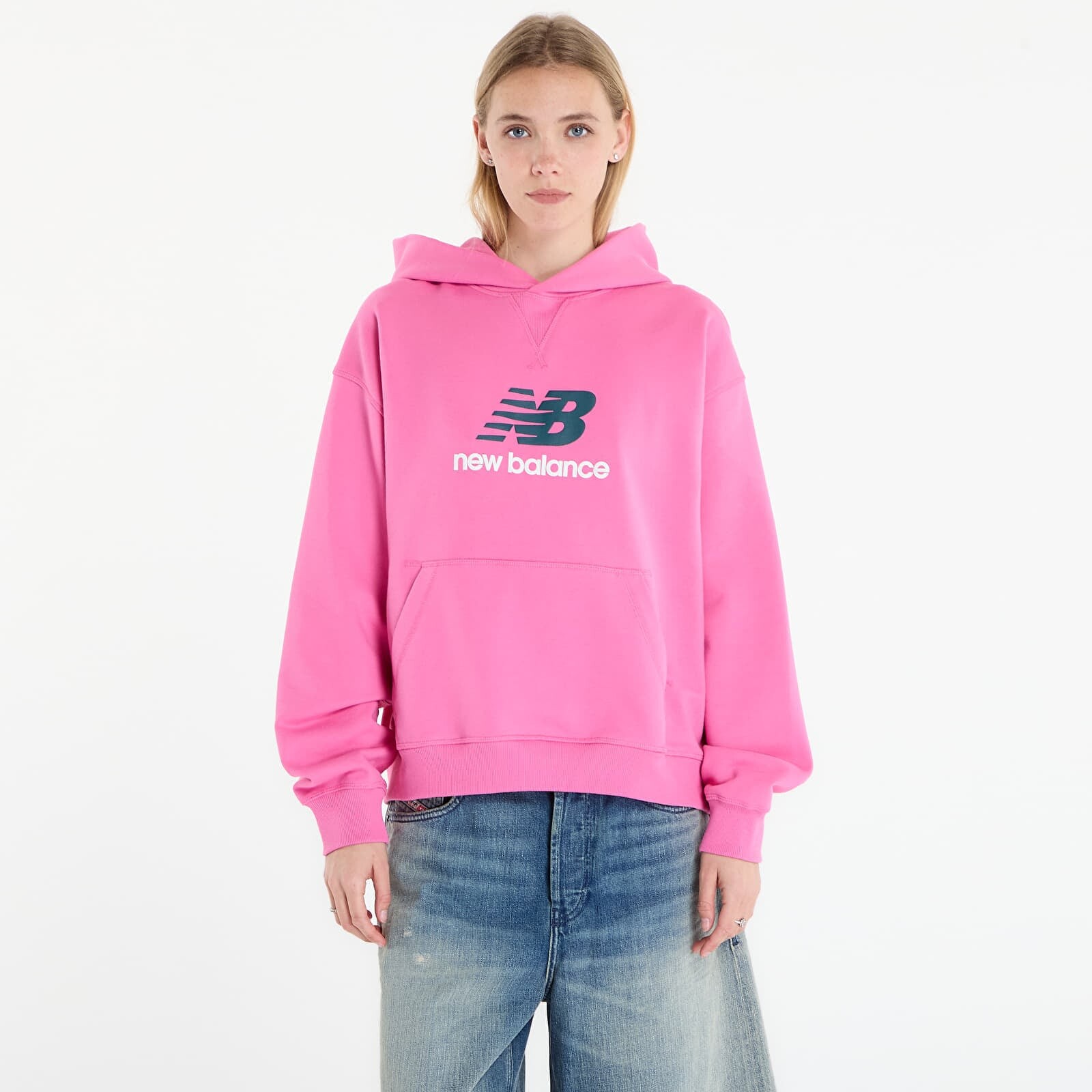 Mikina New Balance Athletics French Terry Logo Hoodie Pink Satin L