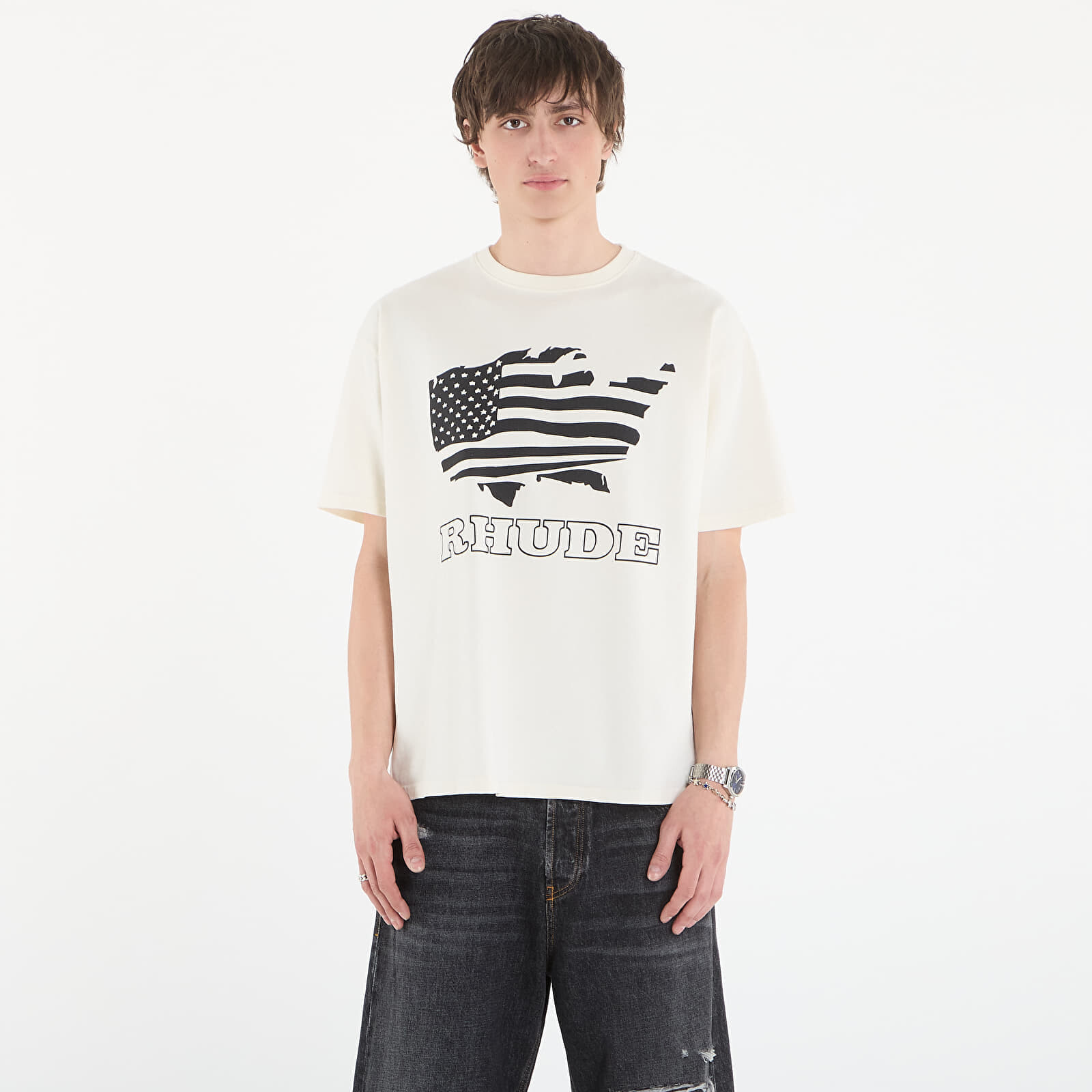Tričko Rhude Banner Tee Vintage White/ Black L
