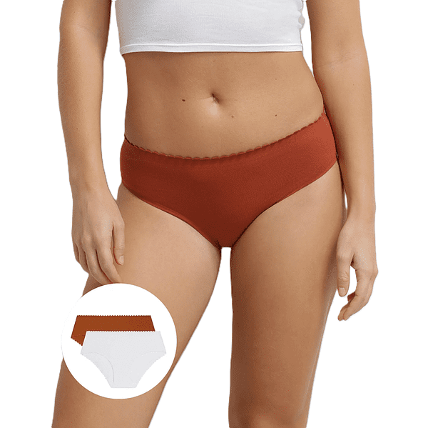 DIM BODY TOUCH MIDI BRIEF 2x - Dámske ponožky 2 ks - tehlová - biela
