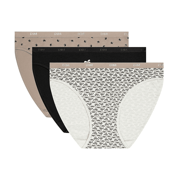 DIM LES POCKETS COTTON SLIP 3x - Dámske bavlnené nohavičky 3 ks - biela - svetlo hnedá - čierna