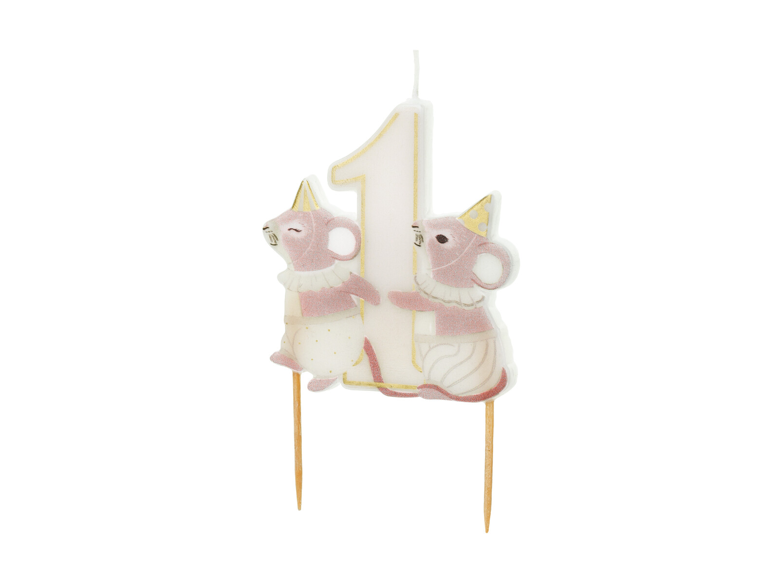 PartyDeco Sviečka k prvým narodeninám - Myšky 7,5 cm