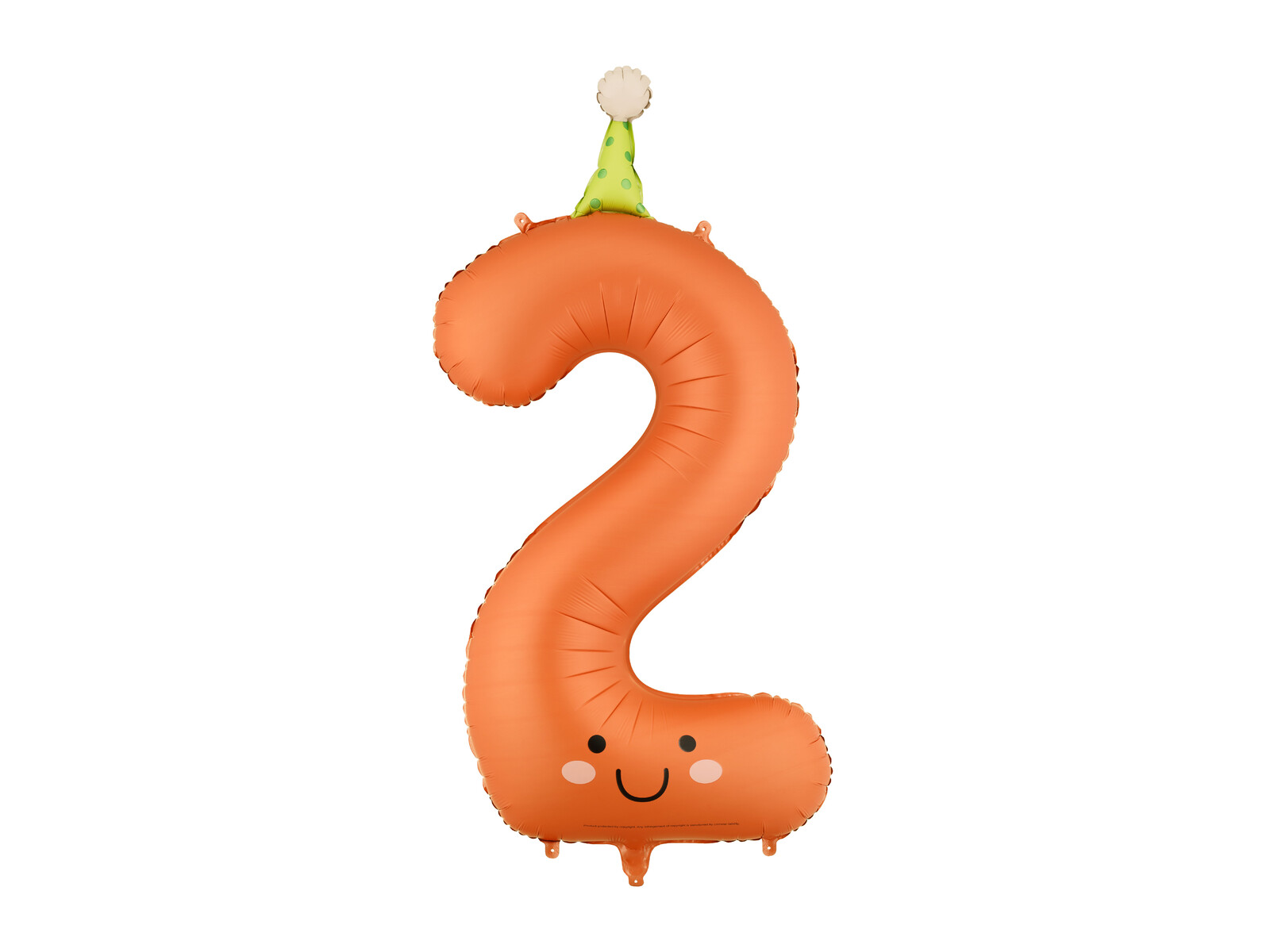 PartyDeco Fóliový balón narodeninové číslo 2 - Oranžový s klobúčikom 86 cm