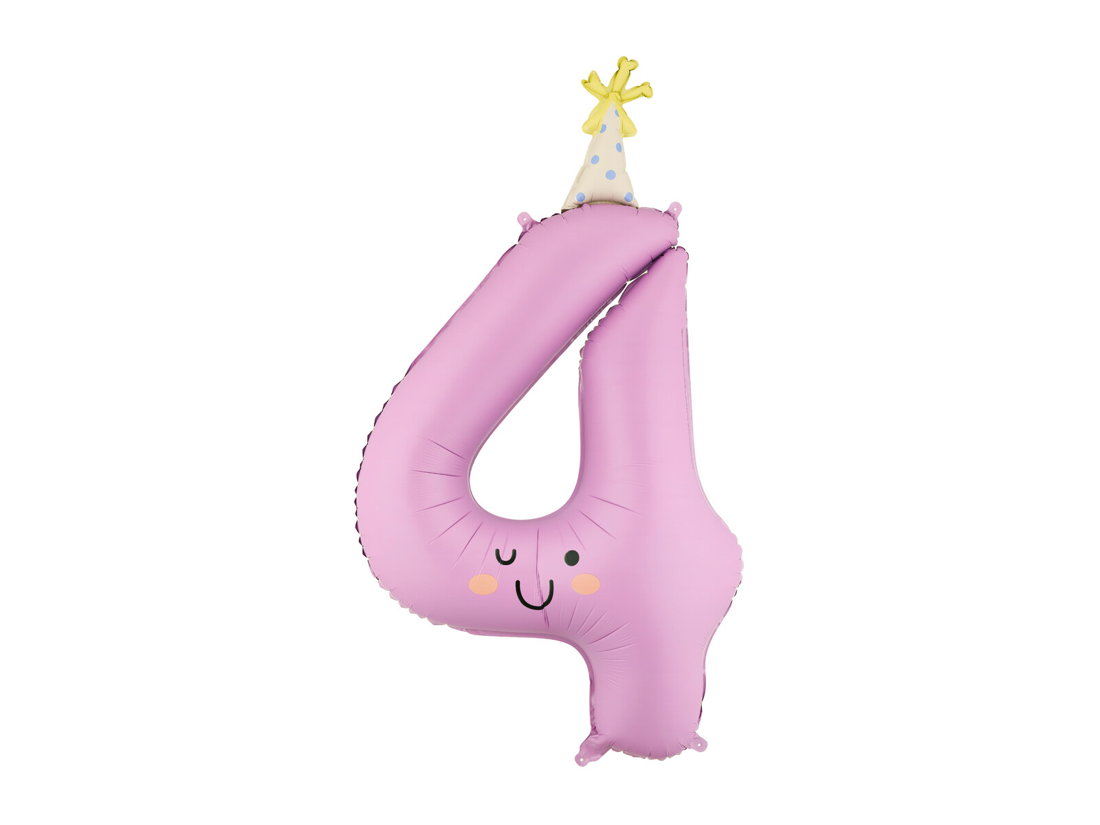 PartyDeco Fóliový balón narodeninové číslo 4 - Fialový s klobúčikom 86 cm