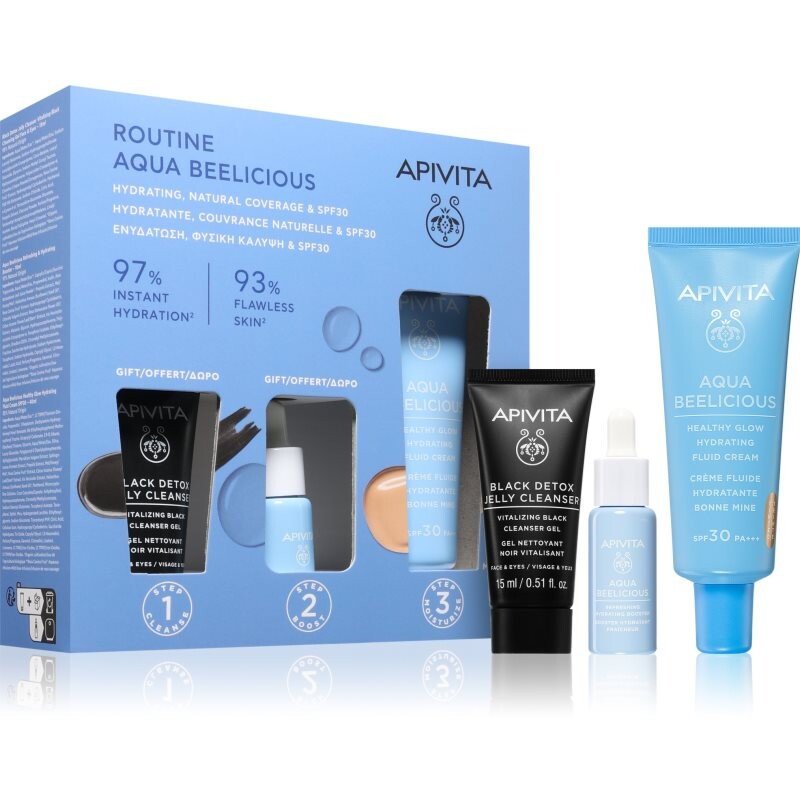Apivita Aqua Beelicious Hydrating & Natural Coverage Routine Set sada pre rozjasnenie a hydratáciu