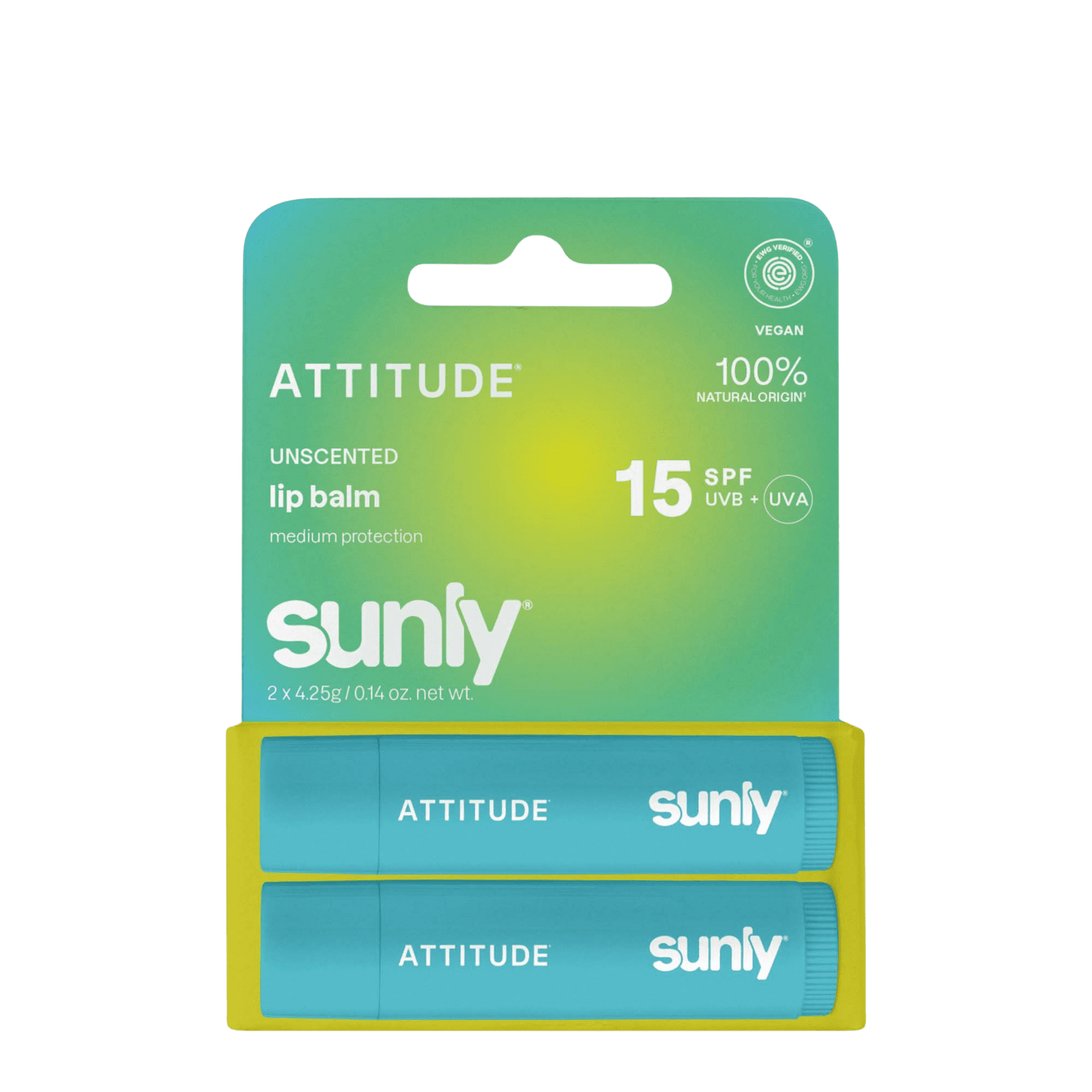 ATTITUDE Minerálny balzam na pery Sunly SPF 15 bez vône - duopack 2 x 4.25 g
