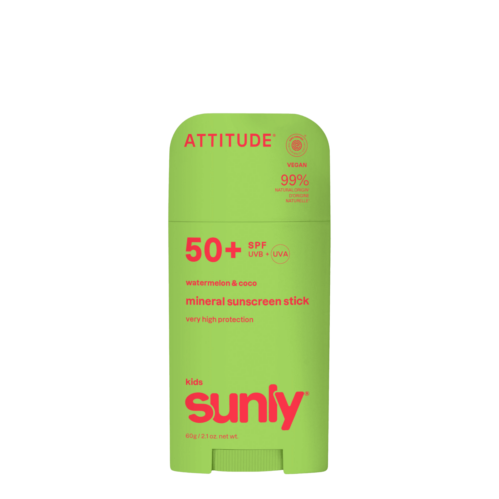 ATTITUDE Detský minerálny opaľovací krém Sunly SPF 50+ s vôňou melónu a kokosu 60 g