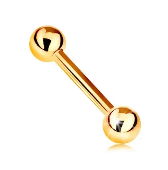 Piercing v žltom zlate 375 - činka, dve lesklé hladké guľôčky, 8 mm