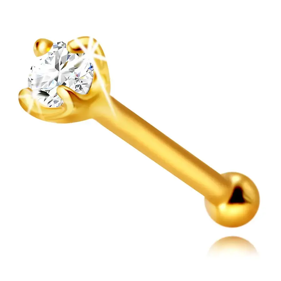 Piercing do nosa z 375 žltého zlata - lesklá tyčinka ozdobená ligotavým zirkónikom, 0,8 mm