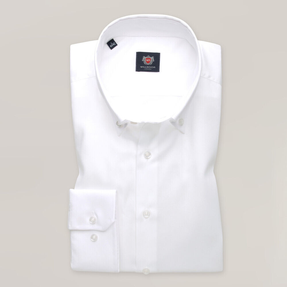 Pánska košeľa slim fit biela s golierom na gombíky 16128