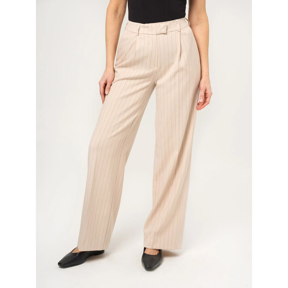 Dámske béžové elegantné nohavice s prúžkami 19800