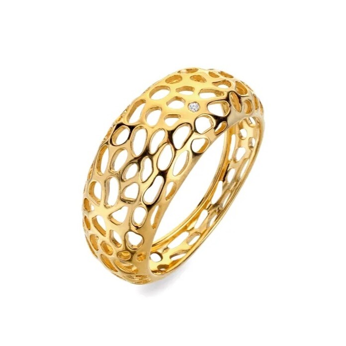 Hot Diamonds Pozlátený výrazný prsteň s diamantom Orb DR323 56 mm