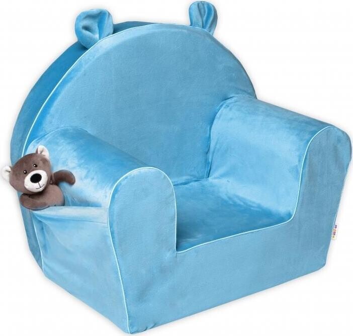 Baby Nellys Detské kresielko Teddy Velvet s bočným vreckom, modré