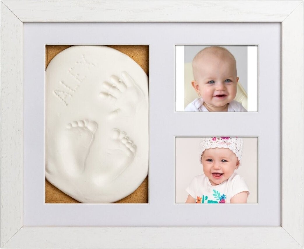 Tiny Memories Súprava na odtlačok bábätka v drevenom rámiku, trojrámik, darčeková súprava, biely