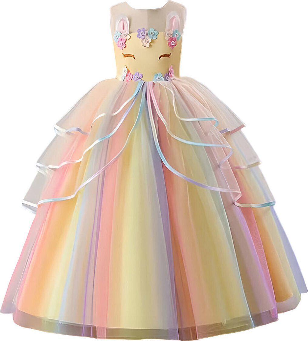 PRINCESS Pohádkové šaty duhové vel. 110 - Žlutý jednorožec