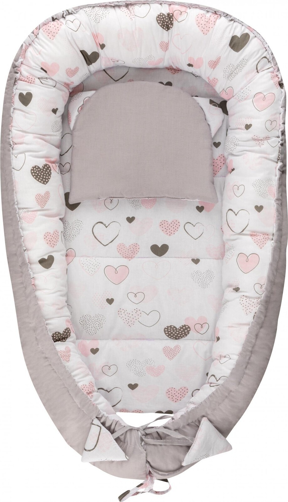 Bomimi Hagi Hniezdočko s vankúšikom soft Srdiečka sivé