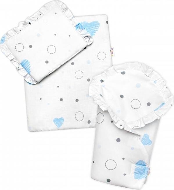 Baby Nellys Luxusná sada pre bábiku 3D – zavinovačka, perinka a vankúšik, I love