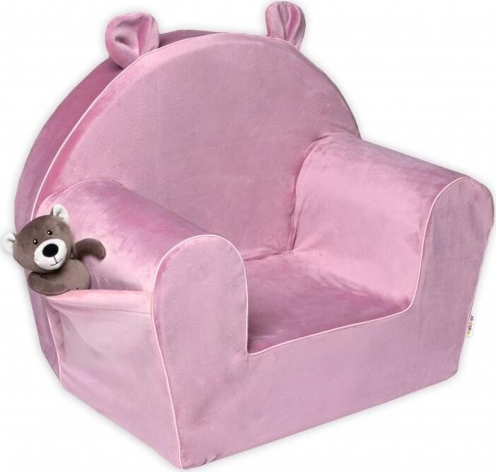 Baby Nellys Detské kresielko Teddy Velvet s bočným vreckom, ružové, staroružová