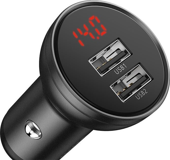 Baseus Digital Display Dual USB 4,8 A Car Charger 24W Grey