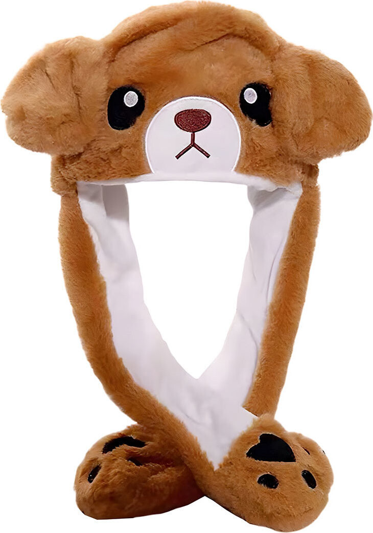 EXCELLENT Plyšová čepice s pohyblivýma ušima - hnědý medvídek