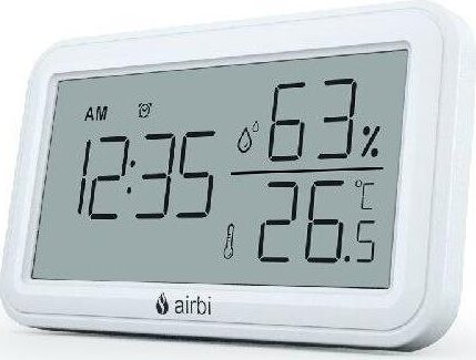 Airbi INDOOR – Izbový teplomer a vlhkomer s hodinami – biely