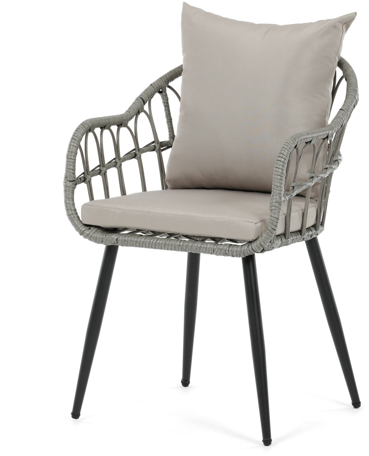 Súprava 2 ks záhradná stolička Miro, kov, sivý umelý ratan, sivá látka