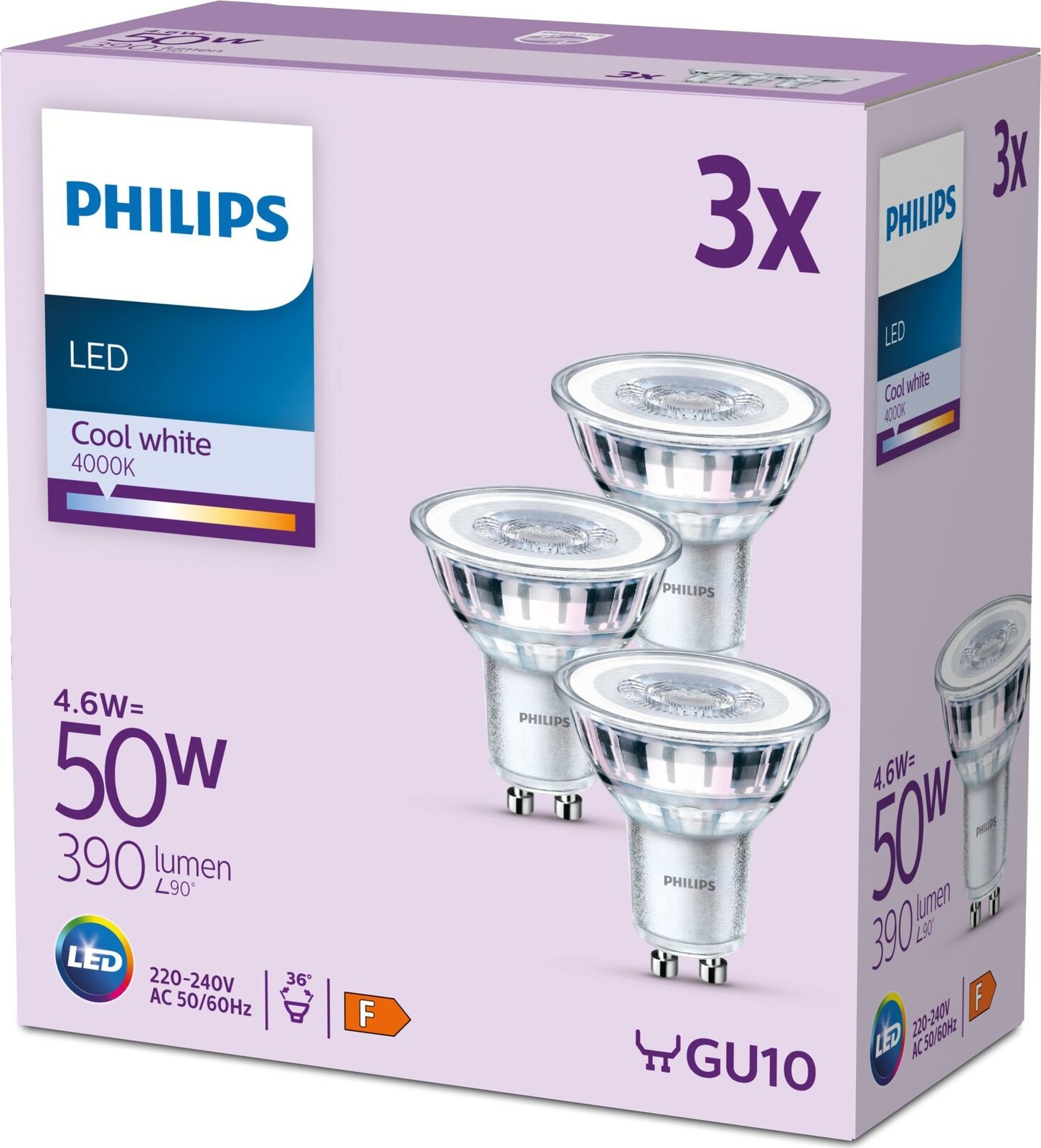 Philips Classic GU10, 50 W, studená bílá, 3 ks