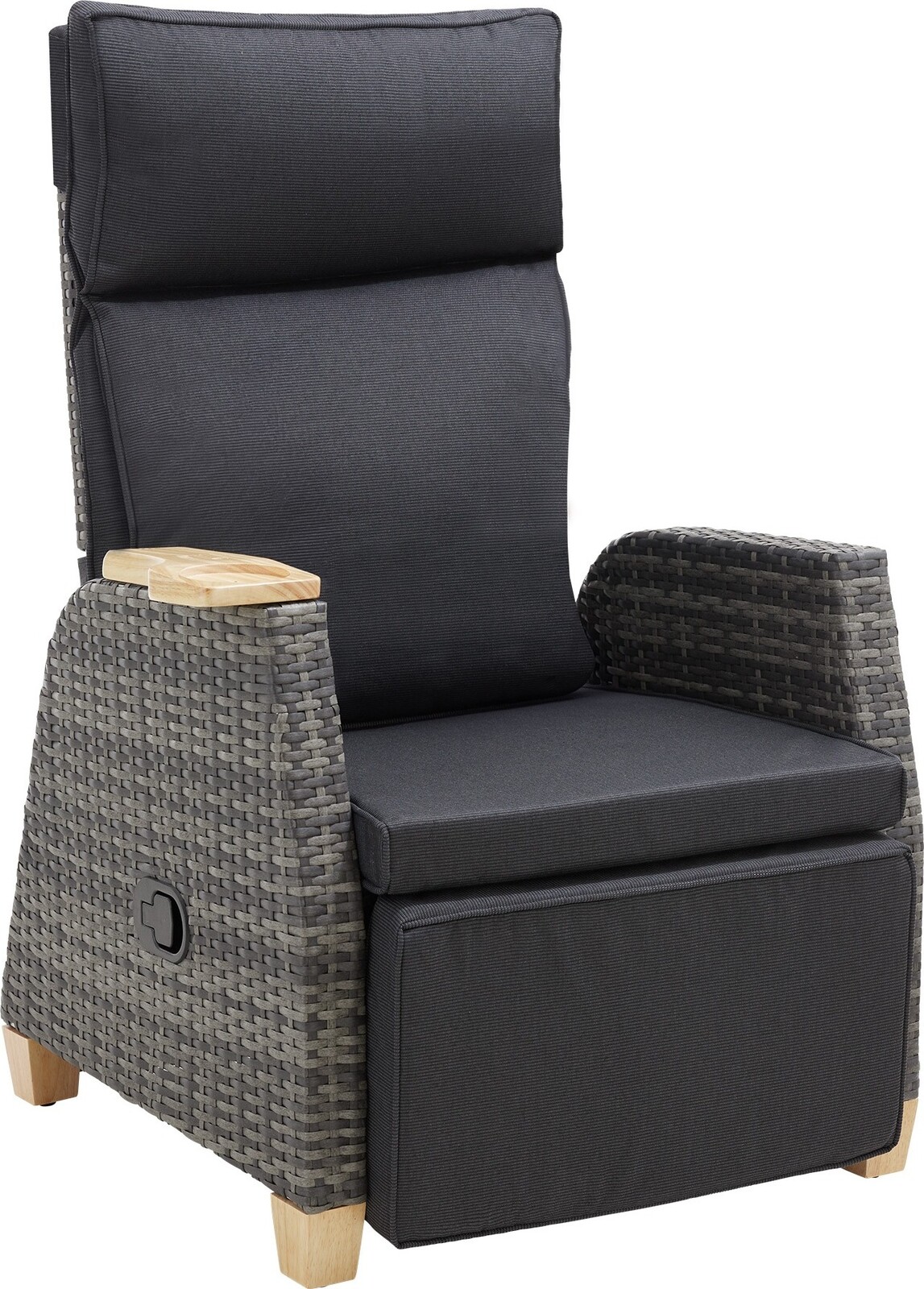 Tectake Ratanové křeslo Pescara s hliníkovým rámem, nastavitelným opěradlem, šedé